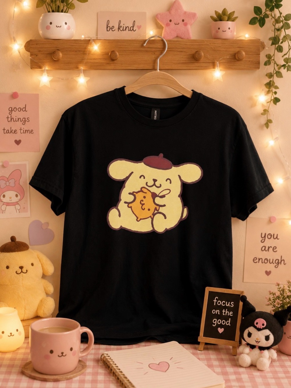 Black Tee with Unofficial Pompompurin Print